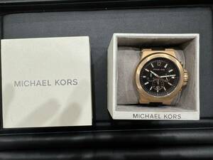 【H-11099TM】1円スタート MICHAEL KORS 時計 QZ クロノグラフ MK-8184 箱付き 稼働品 中古品 保管品 あて傷くすみあり 腕時計 ラバー