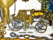 rm) HERMES エルメス カレ90 BATEAU A VAPEUR DE JOUFFROY DABBANS 1784 蒸気船 スカーフ シルク 大判 オレンジ系 中古　⑦_画像9