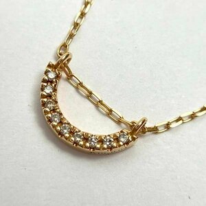 e)ヒロタカ Hirotaka ボウネックレス K10 ダイヤモンド0.04ct Bow Diamond Necklace 総重量約1.5g ジュエリー 中古※留め具難有 ゆうパケ