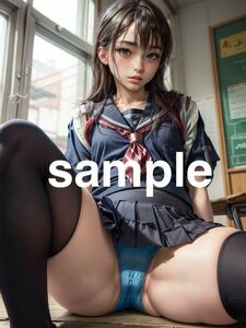 070 AIGirlsオリジナル美少女 コスプレ アート A4ポスター イラスト 高画質 光沢紙 セクシー セーラー服 パンモロ 開脚 ニーソ 青パンティ