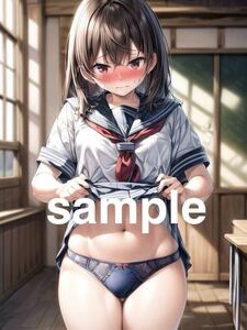 072 AI Girlsオリジナル美少女 コスプレ アート A4ポスター イラスト 高画質 光沢紙 セクシー セーラー服 パンモロ たくしあげ パンティ