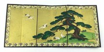 屏風　ミニ　約44cm×21cm　コレクション　インテリア　置物　飾り　松　鶴　和　t856-N_画像2