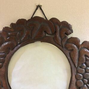 ヴィンテージ ウォールミラー 手彫り 木彫 鏡 葡萄図柄 彫刻 木工 工芸品 手作り 壁掛け鏡 日本製の画像6