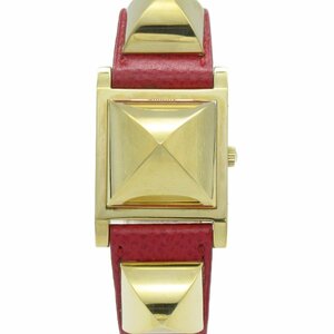  Hermes me doll wristwatch watch brand off HERMES GP( Gold plating ) wristwatch GP/ leather used lady's 