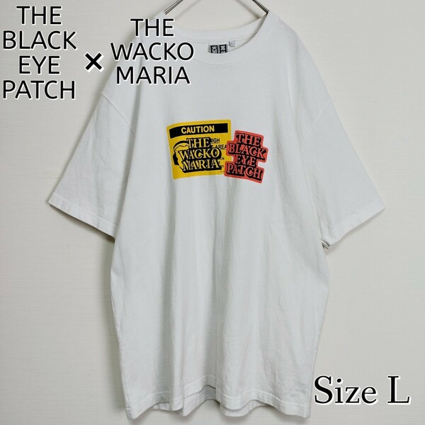 【最強コラボ】THE BLACK EYE PATCH × THE WACKO MARIA☆ダブルロゴTシャツ　L　ホワイト　ブラックアイパッチ×ワコマリア　プリント　白