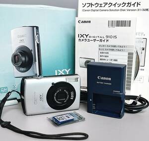 通電OK キャノン IXY DIGITAL 910IS コンパクトデジタルカメラ 充電器 取説 未開封SDカード 純正ストラップ 箱付き