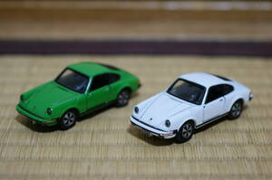 ■中古 ポルシェ911Ｓ（緑・白）S＝1/61 2台セットで トミカ ミニカー 飾り品 tomica TOMY PORSCHE スーパーカー MADE IN CHINA 名車 No.F3