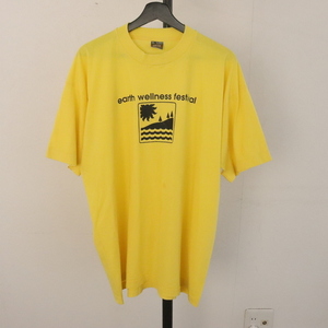 B240 90sビンテージ フルーツオブザルーム プリントTシャツ■1990年代製 表記XLサイズ USA製 イエロー アメカジ 古着 古着卸 80s