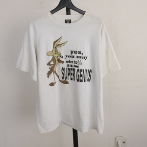 B287 90sビンテージ ワーナーブロス ワイリーコヨーテ プリントTシャツ USA製■1990年代製 表記Lサイズ 白 ホワイト アメカジ 古着卸 80s