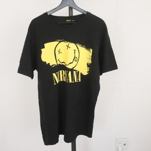 O414 2000年代製 NIRVANA 半袖プリントTシャツ■00s 表記Lサイズ ブラック 黒 ニルヴァーナ ロック バンド アメカジ 古着 古着卸 激安 希少