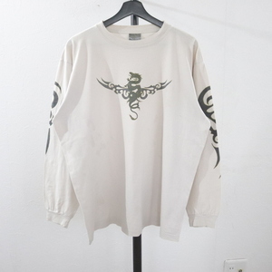 A333 2000年代製 Silver‐Strand 長袖Tシャツ■00s 表記Mサイズ ドラゴン 袖プリ ロンT トライバル柄 アイボリー アメカジ ストリート 古着