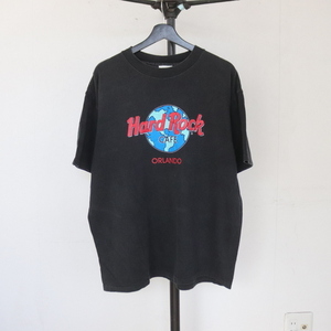 V395 90sビンテージ HardRockCAFE ハードロックカフェ 半袖プリントTシャツ■1990年代製 表記XLサイズ USA製 黒 ブラック アメカジ 00s