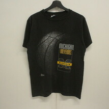 M288 90sビンテージ SALEM USA製 プリント 半袖Tシャツ■1990年代製 表記Mサイズ ブラック 黒 古着 アメカジ ミシガン バスケ トップス 80s_画像1