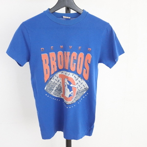 E318 80sビンテージ ONCONTACT ブロンコスプリントTシャツ■1980年代製 表記ボーイズLサイズ USA製 NFL ブルー BRONCOS 古着 古着卸 70s