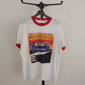 R307 80sビンテージ スクリーンスターズ 半袖リンガーTシャツ USA製■1980年代製 表記XLサイズ 白 ホワイト レーシング アメカジ 古着 激安