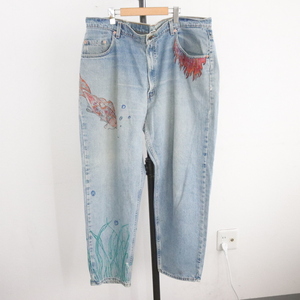 I350 90sビンテージ Levi’s リーバイス 560 デニムパンツ USA製■1990年代製 表記42インチ ブルー 青 ハンドペイント ジーパン ジーンズ