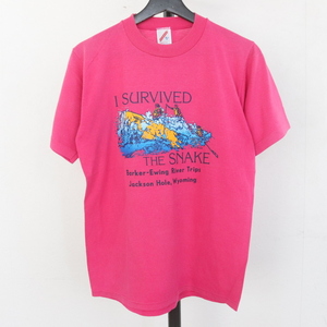 S299 90sビンテージ ジャージーズ 半袖プリントTシャツ USA製■1990年代製 表記Mサイズ ピンク アメカジ ストリート 古着 古着卸 オールド