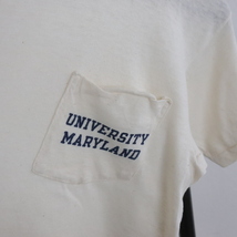 D302 70sビンテージ チャンピオン 半袖ポケットＴシャツ USA製■1970年代製 表記Ｍサイズ アイボリー バータグ 染み込みプリント 古着 激安_画像6