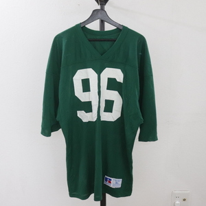 D331 90sビンテージ RUSSELL ラッセル ナンバリング メッシュ フットボールTシャツ USA製■1990年代製 表記XLサイズ グリーン 古着卸 80s