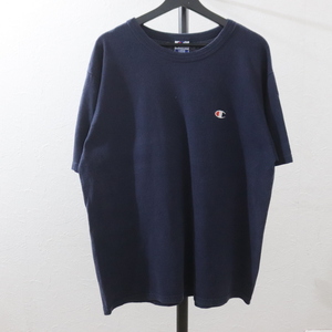 L332 90sビンテージ Champion チャンピオン 半袖Tシャツ■1990年代製 表記Lサイズ ネイビー ナンバリング 刺繍 古着 アメカジ ストリート