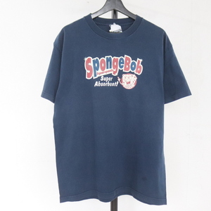 L409 2001年製 スポンジボブ 半袖Tシャツ■00s 表記Lサイズ ネイビー ニコロデオン アメカジ ストリート 古着 古着卸 激安 希少 90s 80s