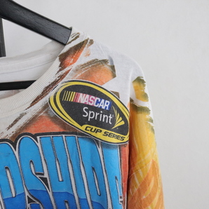 F415 2008年製 HASE NASCAR レーシング プリント 半袖Tシャツ■00s 表記Lサイズ ホワイト 古着 アメカジ トップス 総柄 ストリート 90sの画像6