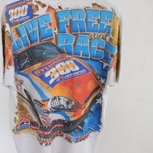 F415 2008年製 HASE NASCAR レーシング プリント 半袖Tシャツ■00s 表記Lサイズ ホワイト 古着 アメカジ トップス 総柄 ストリート 90sの画像10