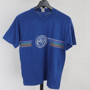 F422 80sビンテージ ベルバシーン 半袖プリントTシャツ USA製■1980年代製 表記Mサイズ ブルー カレッジ アメカジ ストリート 古着 古着卸