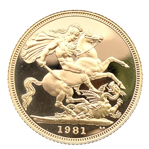 ソブリン金貨 聖ジョージ竜退治 エリザベス2世 金貨 イギリス 1981年 22金 7.9g イエローゴールド GOLD コレクション 美品