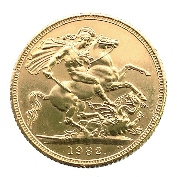 エリザベス2世 金貨 イギリス ソブリン 美品 1982年 22金 7.9g イエローゴールド コイン GOLD コレクション 美品