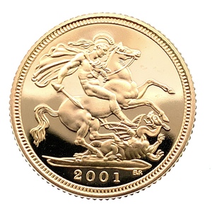 ソブリン金貨 聖ジョージ竜退治 エリザベス2世 金貨 イギリス 2001年 22金 3.9g イエローゴールド GOLD コレクション 美品