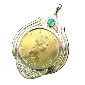 カナダ メイプル金貨 K18/24 純金 エリザベス二世 1988年 26.8g 1/2オンス エメラルド ダイヤモンド イエローゴールド コイン