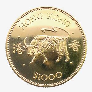  香港 牛 干支金貨 コイン 1985年 1/2オンス 22金 15.9g イエローゴールド コイン GOLD コレクション 美品
