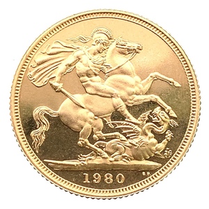 ソブリン金貨 聖ジョージ竜退治 エリザベス2世 金貨 イギリス 1980年 22金 7.9g イエローゴールド GOLD コレクション 美品