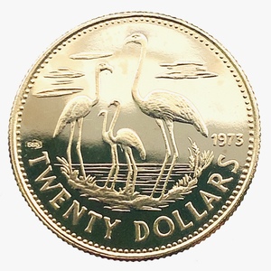 バハマ 2羽のフラミンゴ 20ドル金貨 エリザベス女王 1973年 2.95g 14金 Gold イエローゴールド コレクション
