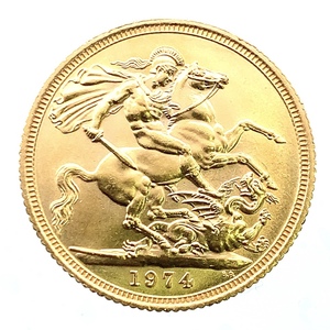  エリザベス2世 金貨 イギリス ソブリン 美品 1974年 22金 8g イエローゴールド コイン GOLD コレクション 美品