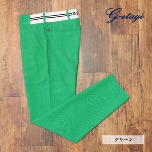 1円/春夏/g-stage/48サイズ/ゴルフ パンツ 清涼 通気性DotAir サッカー ストレッチ ティーポケット ゴム 美脚 新品/緑/グリーン/ie105/