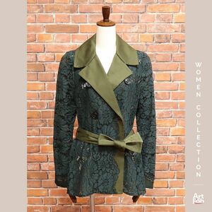 1円/春夏/DOROTHEE SCHUMACHER/1(XS)サイズ/レース ダブルブレスト ジャケット インポート ドロシーシューマッハ 新品/緑/グリーン/iz114/