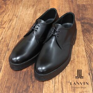 1円/LANVIN COLLECTION/8(26-26.5cm)/ビジネス シューズ 上質 撥水ガラスレザー 牛革 ラバーソール 日本製 革靴 新品/黒/ブラック/ib225/