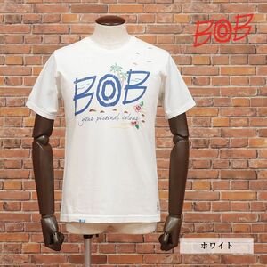 BOB/XLサイズ/Tシャツ ジャージー快適 ロゴ レタード ハンドメイド刺繍 丸首 イタリア製 半袖 新品/白/ホワイト/ib356/