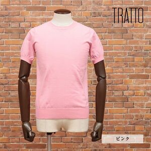 春夏/TRATTO/48サイズ/丸首サマーニット さらっと強撚糸 ハイゲージ 無地 ゴルフ 半袖 新品/ピンク/ic559/