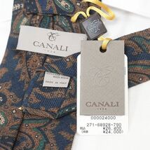 1円/CANALI/ネクタイ しっとりウール100％ ペイズリー柄プリント イタリア製 ハンドメイド 新品/紺×茶/hb627/_画像4