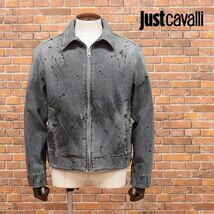 1円/春夏/Just cavalli/48サイズ/デニム ブルゾン ハリ コシ 丈夫 ジーンズ グラデーション ペイント加工 イタリア製 新品/グレー/id103/_画像1