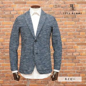 春夏/TETE HOMME/Mサイズ/ジャケット サマーニット ツイード 伸縮性◎ きれいめ 上品 クラシコ 新品/紺/ネイビー/ig148/