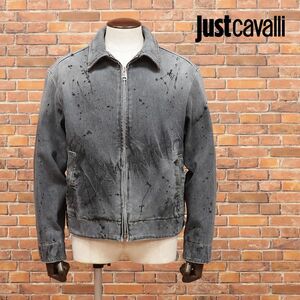 1円/春夏/Just cavalli/46サイズ/デニム ブルゾン ハリ コシ 丈夫 ジーンズ グラデーション ペイント加工 イタリア製 新品/グレー/id103/