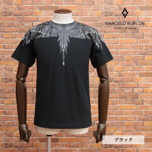 1円/23SS/MARCELO BURLON/XSサイズ/Tシャツ CMAA018C99JER001 ICON WINGS REGULAR T-SHIRT ネイティブ 半袖 新品/黒/ブラック/ib425/