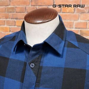 1円/G-STAR RAW/XSサイズ/ネル シャツ STALT STRAIGHT SHIRT L/S D15471-B840 チェック柄 レトロ 長袖 新品/青/ブルー/ia231/