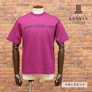 LANVIN COLLECTION/50サイズ/丸首Tシャツ なめらか天竺ジャージー 快適 レタード プリント 日本製 半袖 新品/マゼンダピンク/ib178/