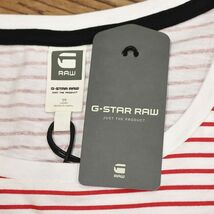 1円/G-STAR RAW/Sサイズ/Tシャツ WILSAK STRIPE LONG R T S/S 84377E.336.5334 ボーダー柄 ロゴ フロッキー 半袖 新品/白×赤/ga465/_画像6