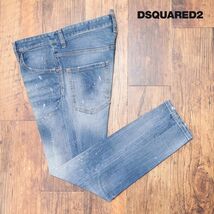 1円/DSQUARED2/48サイズ/訳 美脚デニムパンツ S74LB1114 SKATER JEAN ダメージ ペイント 汚し加工 イタリア製 新品/青/ブルー/id134/_画像1